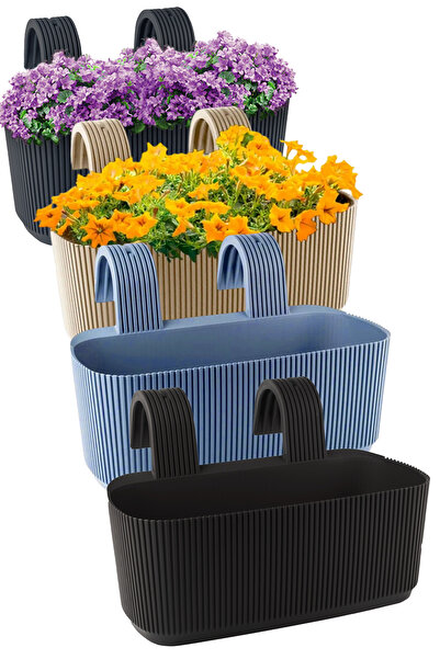 TEMMUZ HOME 4 Adet Karasu Plastik Pera Askılı Balkon Saksısı(Plastik kelepçel...