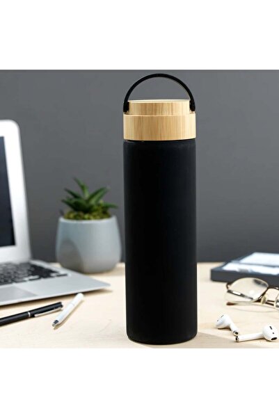 PUFO Traveler metal thermos bottle with airtight bamboo lid, isothermal, 500 ml, black