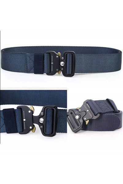 PUFO Centură tactică de luptă pentru bărbați 3,8 x 123 cm, durabilă, albastră