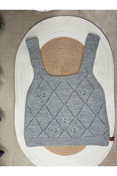 KURGAN TEKSTİL Women's Tank Top Thick Strap Tank Top Thin Summer Square Neck Embroidered Knitwear