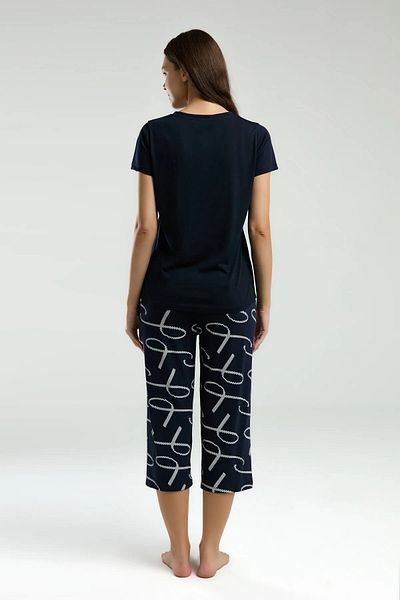 Arnetta Yumuaşak Textured Buttoned Collar Short Sleeve Women's Capri Pajama Suit