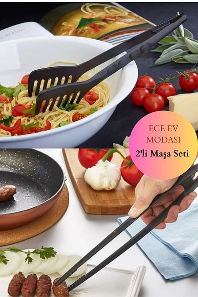 EceAksesuar Tongs Set Salad Tongs Tweezers Tongs Practical Non-Flammable Non-Stick High Temperature Resistant Hard Plastic