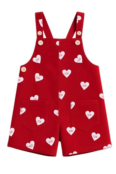 Magu Girl's Cotton Red Heart Salopet - Pocketed Strap Model