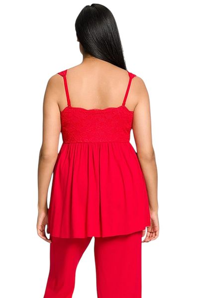 MAMAYAGA Women's V-Neck Lace Detail Strap Stylish Large Size Curve Viscose Nightgown Blouse