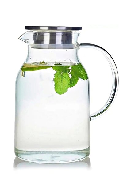Berdina Home Borosilikat Cam Sürahi 1800ml Isıya Dayanıklı Metal Kapaklı Bitki Çayı Demliği Meşrubat Su Sürahisi