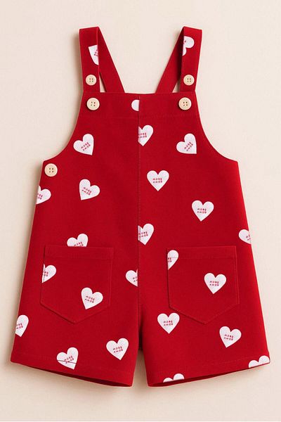 Magu Girl's Cotton Red Heart Salopet - Pocketed Strap Model