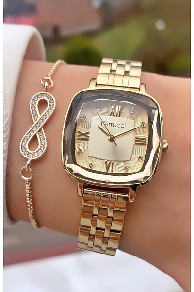 Ferrucci Model Women's Wristwatch Set with Stone Infinity & Waterway Bracelet Special Gift Box