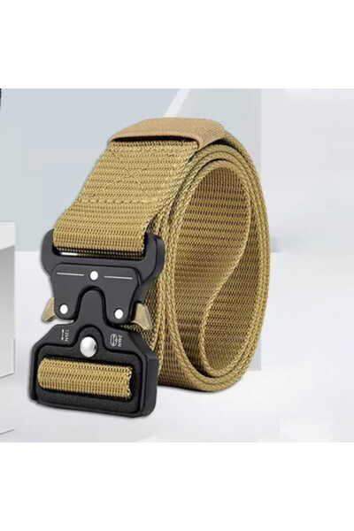 PUFO Tactical Combat belt for men 3.8 x 123 cm, durable, beige