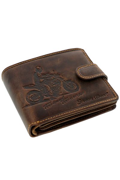 GiftExpress Men's genuine leather brown biker wallet