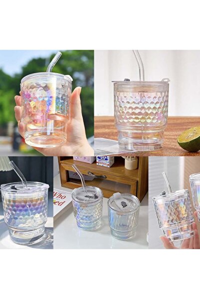 PUFO Rainbow Bubble glass travel mug for coffee or tea, 350 ml, transparent