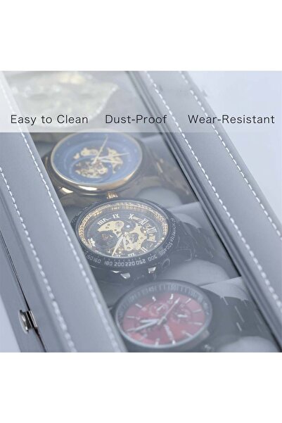 PUFO Elegant Gentleman box for storage and organization with compartments for 6 watches, gray