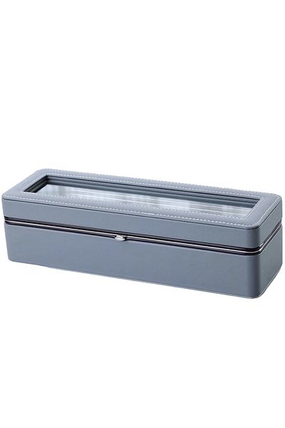 PUFO Elegant Gentleman Box For Storage And Organization With Compartments For 6 Watches, Gray
