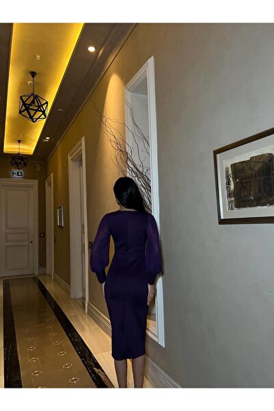 Modafeminen Skuba Kumaş Elbise Mor 583193