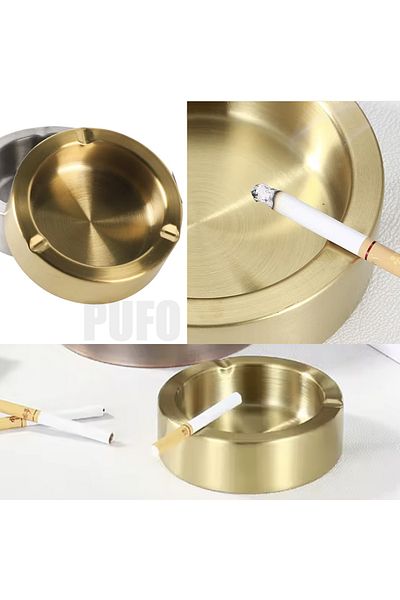 PUFO Scrumieră rotundă delicată din metal, 12 cm, aurie