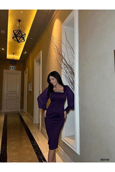 Modafeminen Skuba Kumaş Elbise Mor 583193