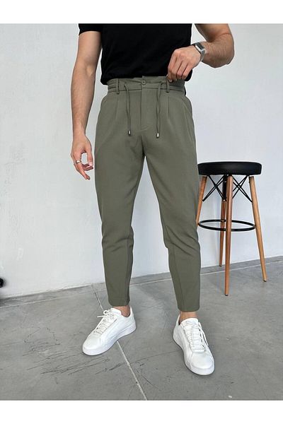 MODA Green Pleated Boyfriend Waist Drawstring Pants