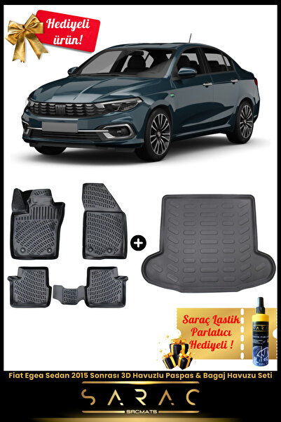 SRCMATS Fiat Egea Sedan 2015 Sonrası Araca Özel 3d Havuzlu Paspas & Bagaj Hav...
