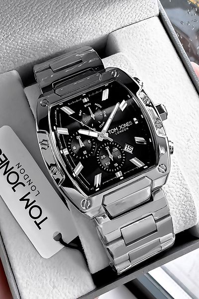 Tom Jones Original Square Case Men Wristwatch Waterproof Silver Color Steel Band Gift Bangle Gtje2099C2