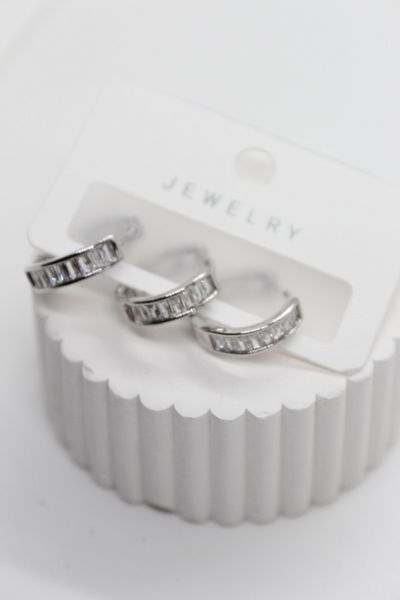 stainles steel Silver Color Zircon Stone 3 Piece Hoop Steel Earrings