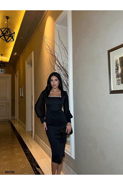 Modafeminen Skuba Kumaş Elbise Siyah 583193