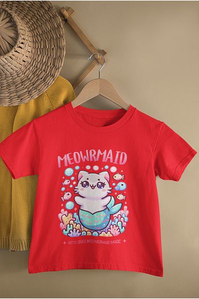 MAGORS Cute Cat Printed Standard Fit Crewneck Cotton Women's and Children's T-Shirt