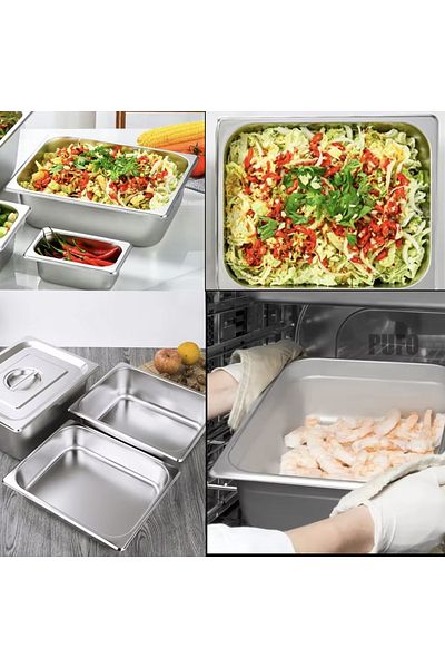 PUFO Tavă gastronorm din oțel inoxidabil pentru depozitarea alimentelor, catering, restaurante, fast-food, capacitate 5 l