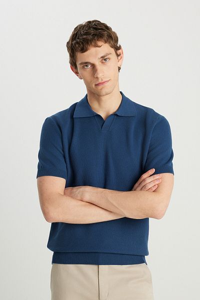 WRANGLER Ανδρικό μπλουζάκι με γιακά πόλο ανδρικό μπλε Wrangler Relaxed Fit W 2510455 tf Πόλο T-Shirt W 2510455 TF-Indigo