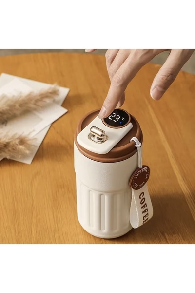 PUFO Luxury thermos mug with LED temperature indicator, 400 ml, brown