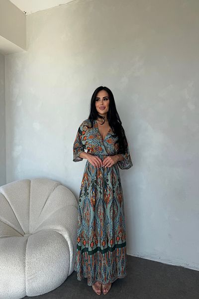 kamacibutik Φόρεμα με διπλό γιακά από ύφασμα βισκόζης με έθνικ σχέδιο