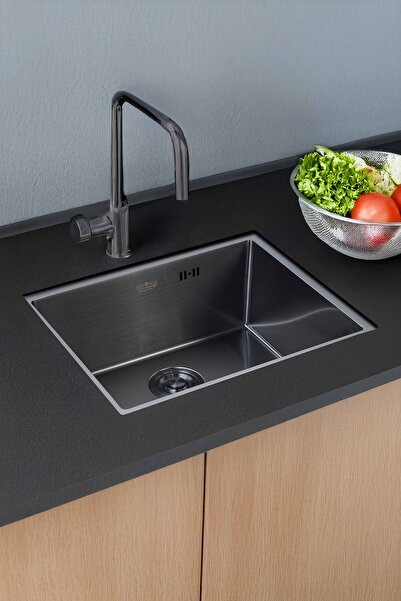 DYSNOX Pura Serisi %100 Krom Siyah Renk 50x45 Cm Paslanmaz Mutfak Eviyesi, Mu...