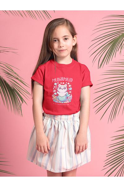 MAGORS Cute Cat Printed Standard Fit Crewneck Cotton Women's and Children's T-Shirt