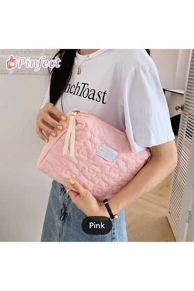 synshop Pink Women's Hand Portfolio Bag Floral Soft Zipper