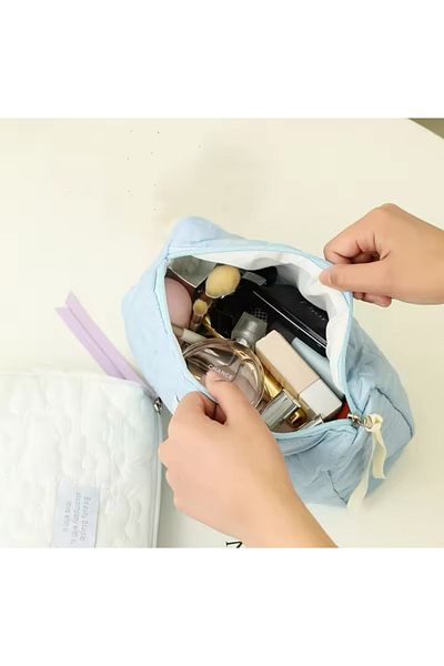 synshop Geantă de călătorie pentru cosmetice pentru machiaj albastru Floral Moale Dimensiune mare 27x17cm