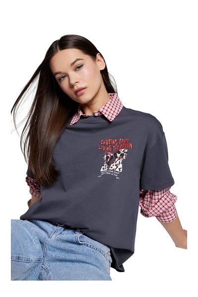 DeFacto Tricou cu mânecă scurtă cu imprimeu la spate, cu mânecă scurtă, cu croială largă, F2649AXAR191
