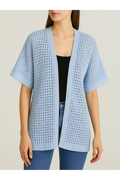 Modamorfo Bat Half Sleeve Openwork Knitwear Cardigan - Baby Blue