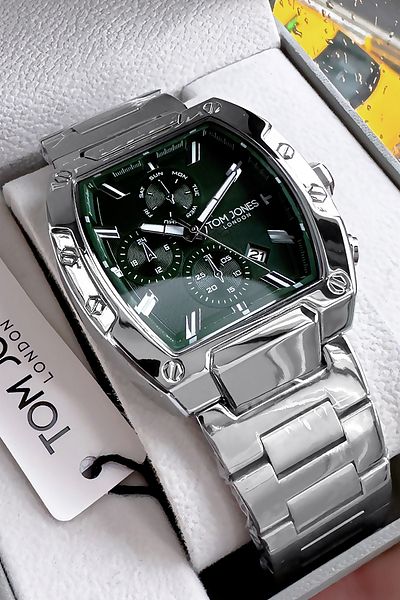 Tom Jones Original Square Case Mens Wristwatch Waterproof Silver Color Steel Band Gift Bracelet GTJE2099C3