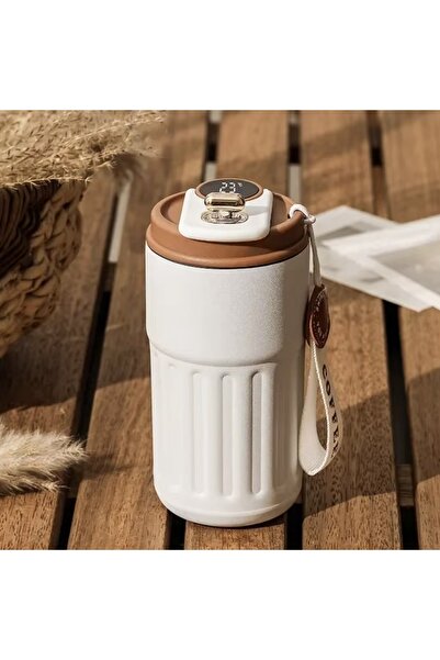 PUFO Luxury thermos mug with LED temperature indicator, 400 ml, brown