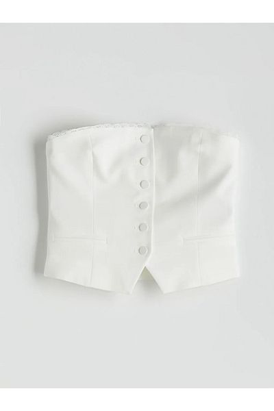LC Waikiki Top scurt - Alb - Simplu