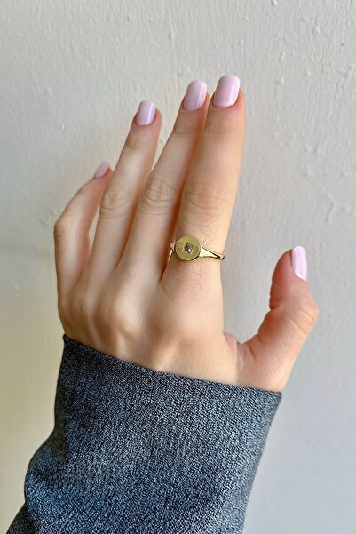 Bijou Luz خاتم دائري من حجر الزركون الذهبي قابل للتعديل