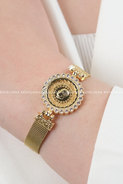 ROSELİNNA Çeyrek Çerçeveli Çelik Bileklik, Kordonlu Çeyrekli Bileklik Modeli