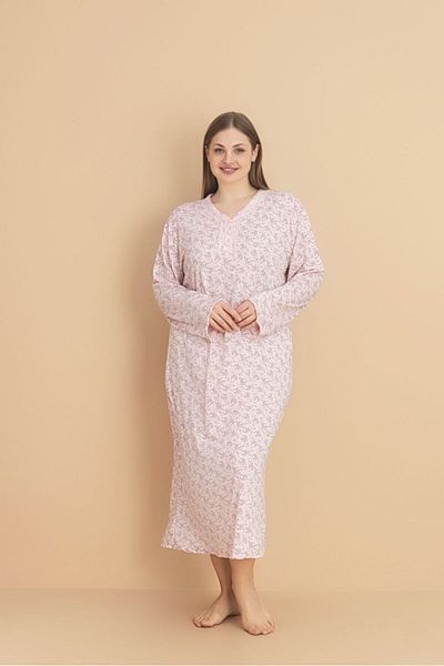 Temporium Women's Plus Size Long Sleeve Bamboo Nightgown