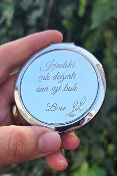 imzatasarım Kişiye Özel Gold Cep Aynası Kapaklı Metal Cep Aynası