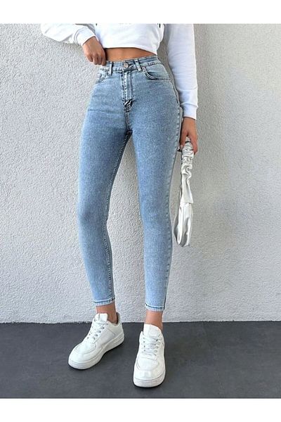 kotmodası Blue Snow Wash Skinny Jean Pantaloni Power Lycra pentru femei
