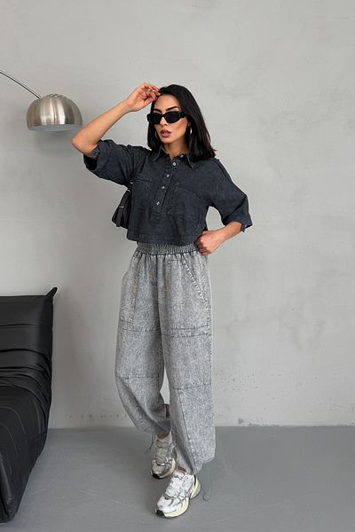 Ortaya Çık Gray Washed Drawstring Trousers
