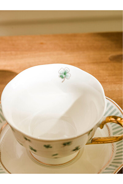 LC Waikiki Lcw Home Green Clover Printed 2-Person Porcelain Tea Cup Set 220 ml