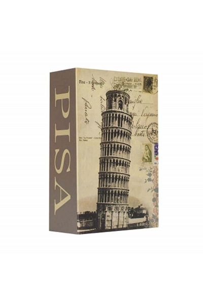 PUFO secret book-type safe with key lock, Leaning Tower of Pisa model, 18 x 12 cm