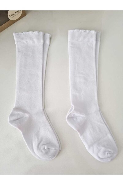 Moonys Socks Collection Детски бели чорапи до коляното, 2-пакет