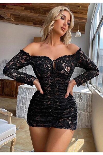 Askı Nişantaşı Lace Black Mini Dress