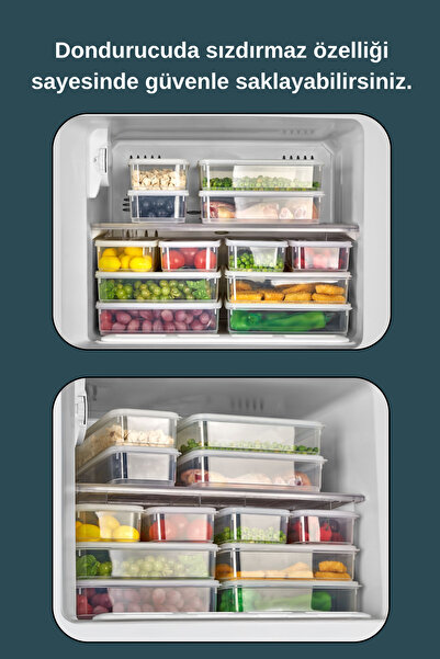 VALENT 10 Adet Vakumlu Sızdırmaz Erzak Fresh Saklama Kabı Seti 1400ml - Şeffaf - Buzdolabı Düzenleyici