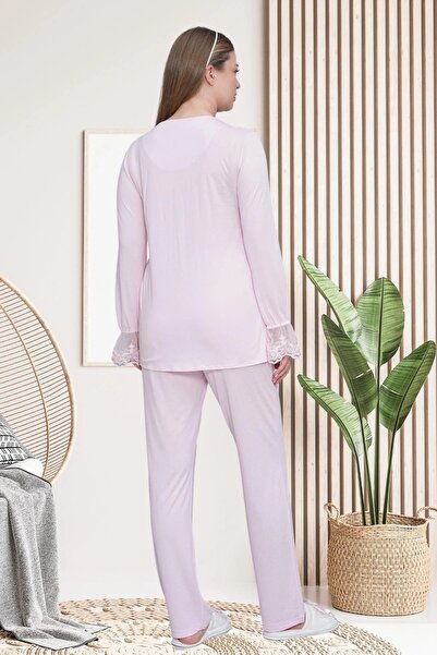 Mecit Pijama Γυναικεία μακρυμάνικη δαντέλα (Guipure) Σετ πιτζάμες εγκυμοσύνης με λεπτομέρειες 75% βαμβάκι 25% βισκόζη